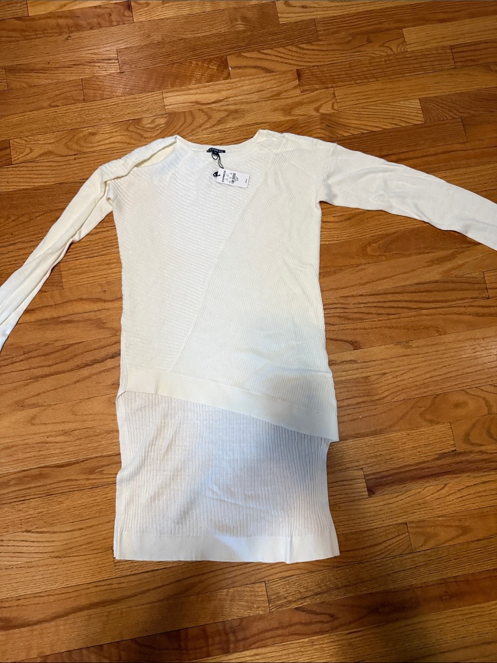 Express Cream Ribbed Asymmetric Sweater